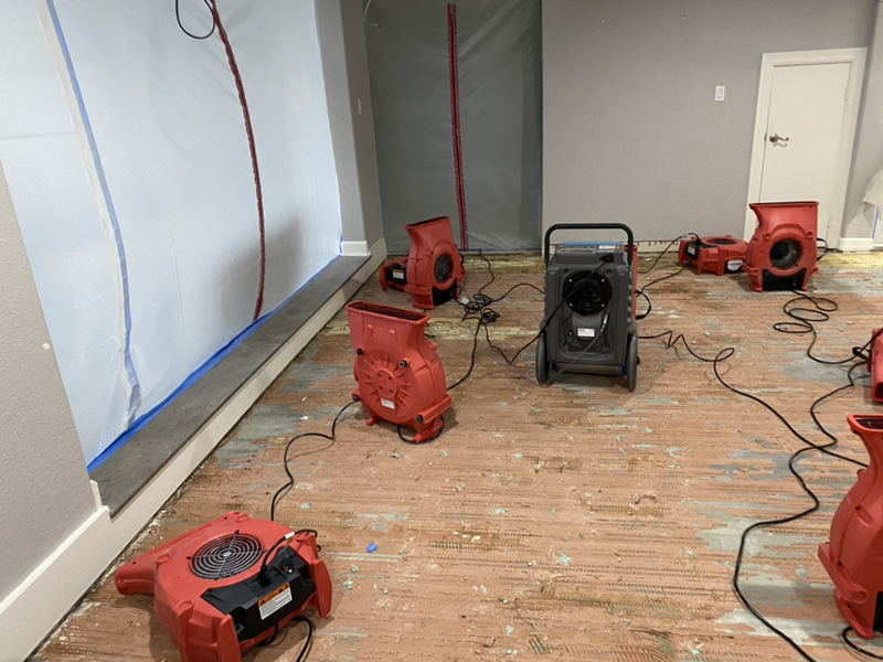 An image showing a commercial property with visible water damage.