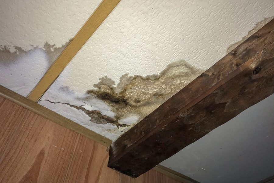 Water damaged drywall showing signs of moisture intrusion