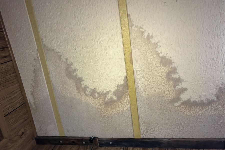 Water damage inside wall cavities