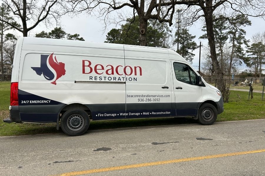 Beacon Restoration Services truck ready for emergency response in Huntsville, TX